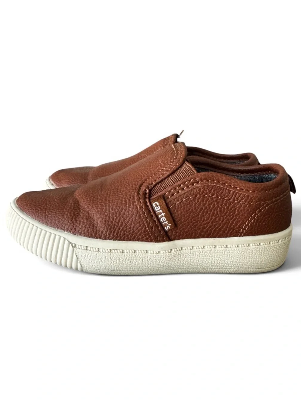 Carter's Ricky Toddler Boys Brown Faux Leather Slip On Sneakers Shoes GUC Size 8